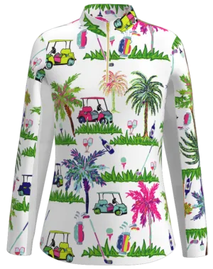 AB SPORT Women's Long Sleeve Golf Cart Print Sun Shirt LS01-GCPW