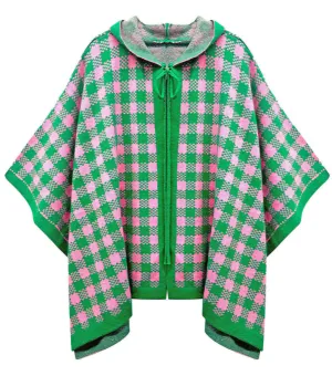 AKA Sorority Checkered Knit Pink and Green Cape