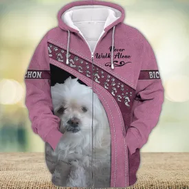 BICHON Love Never Walk Alone Pink 3D Full Print Shirts, Shirt For Dog Lovers, Dog Memorial Gifts for loss of Dog