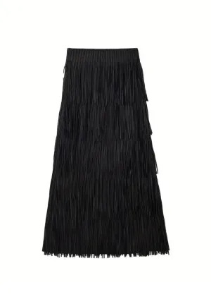 BLACK FRINGED MIDI SKIRT