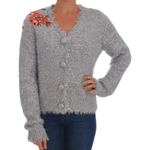 Dolce & Gabbana Elegant Silver Floral Applique Cardigan