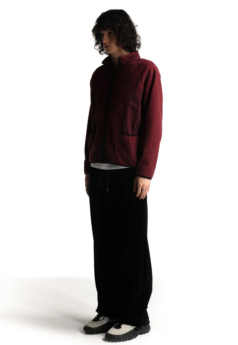 Fleece half neck zip-up wine