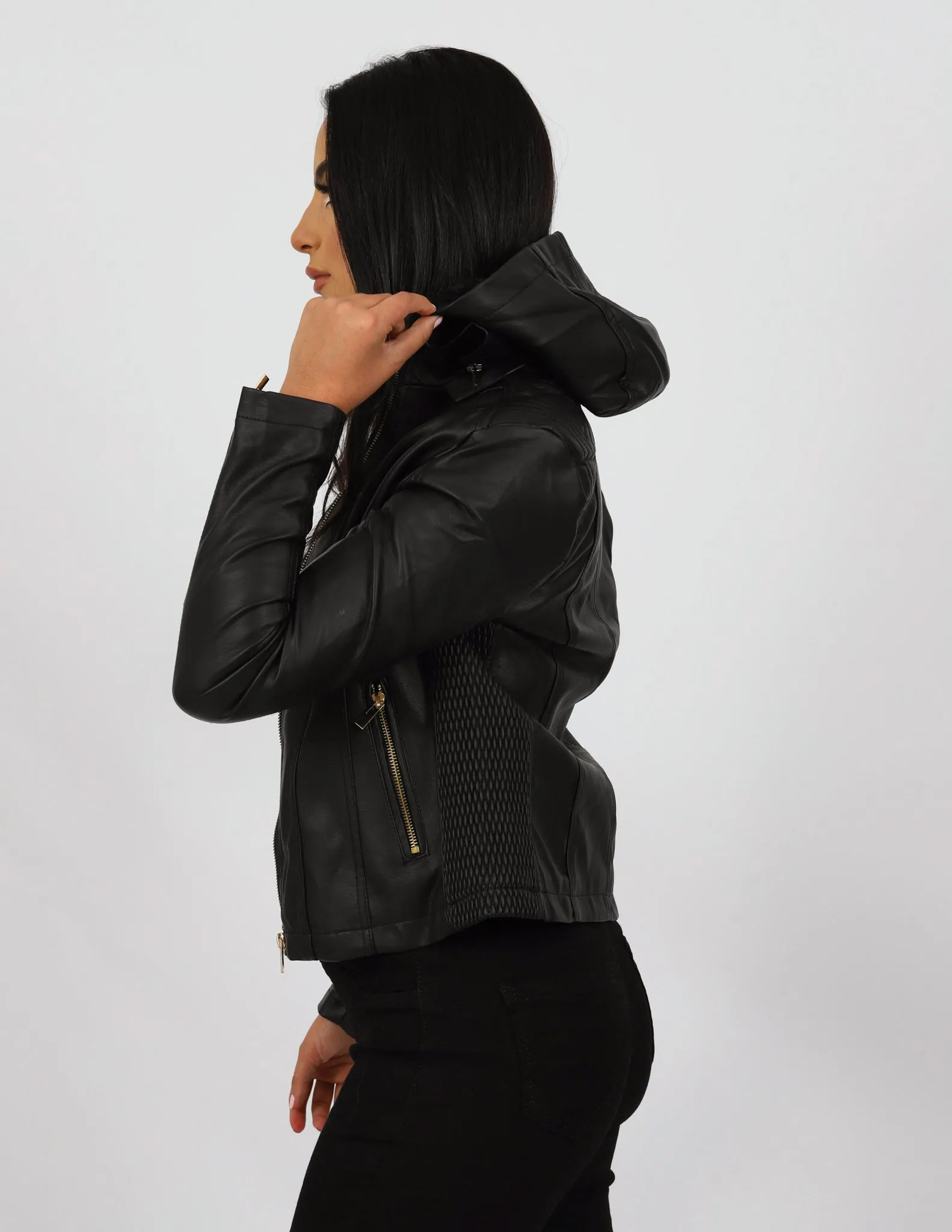 Hooded Fleece Biker Jacket