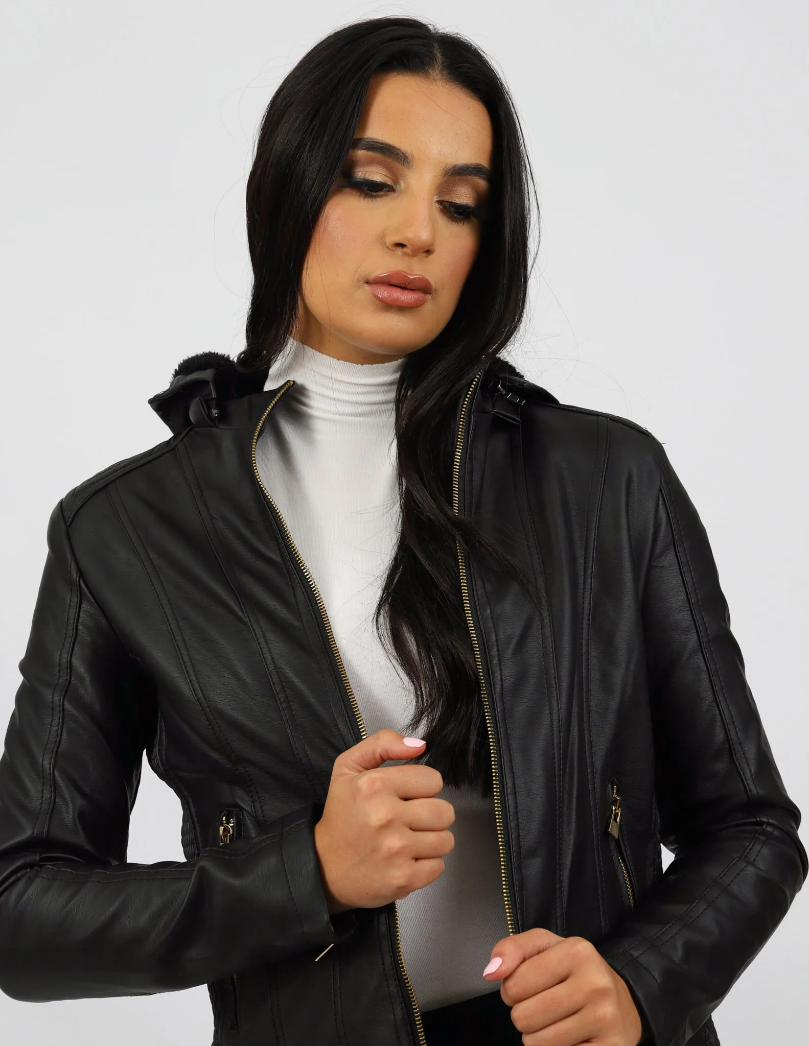 Hooded Fleece Biker Jacket