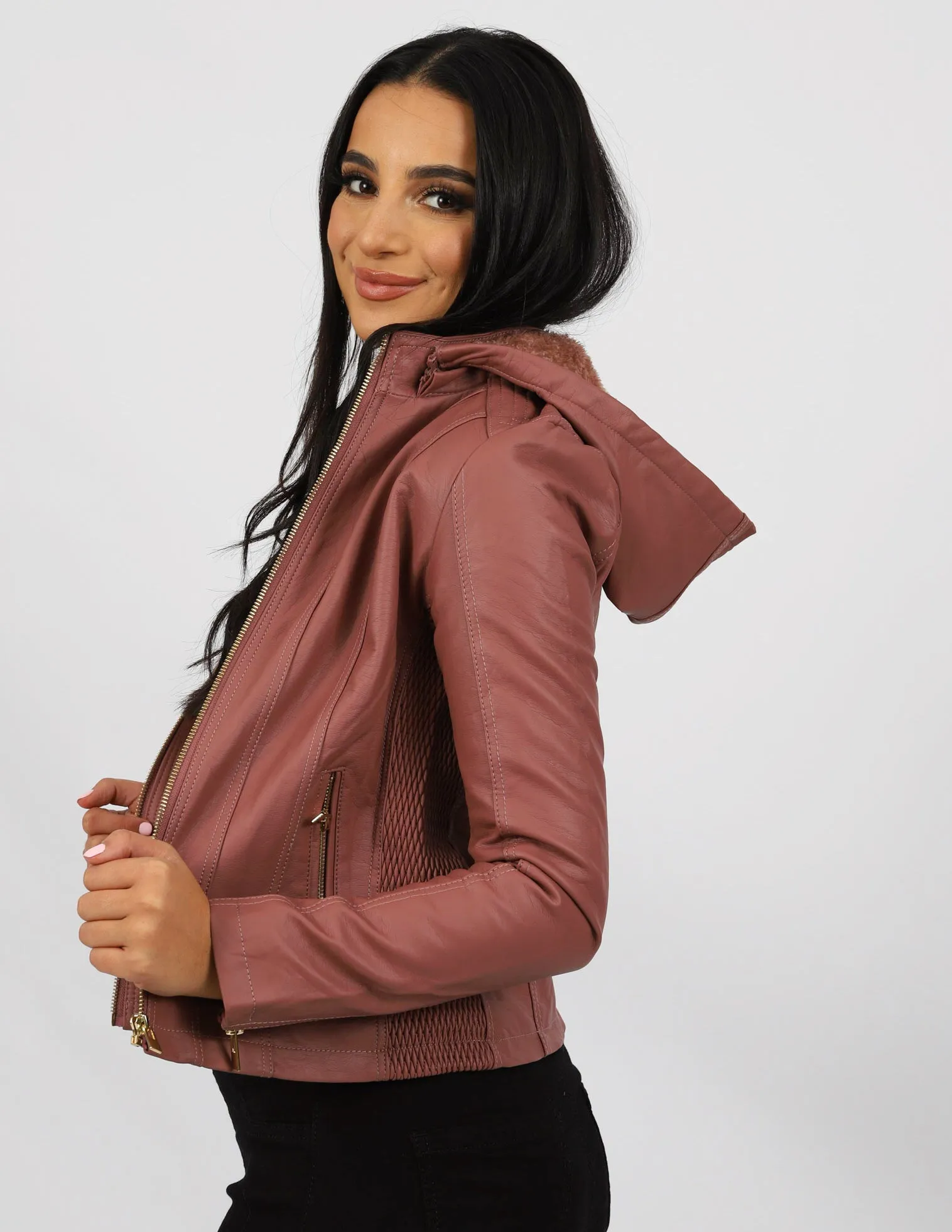 Hooded Fleece Biker Jacket