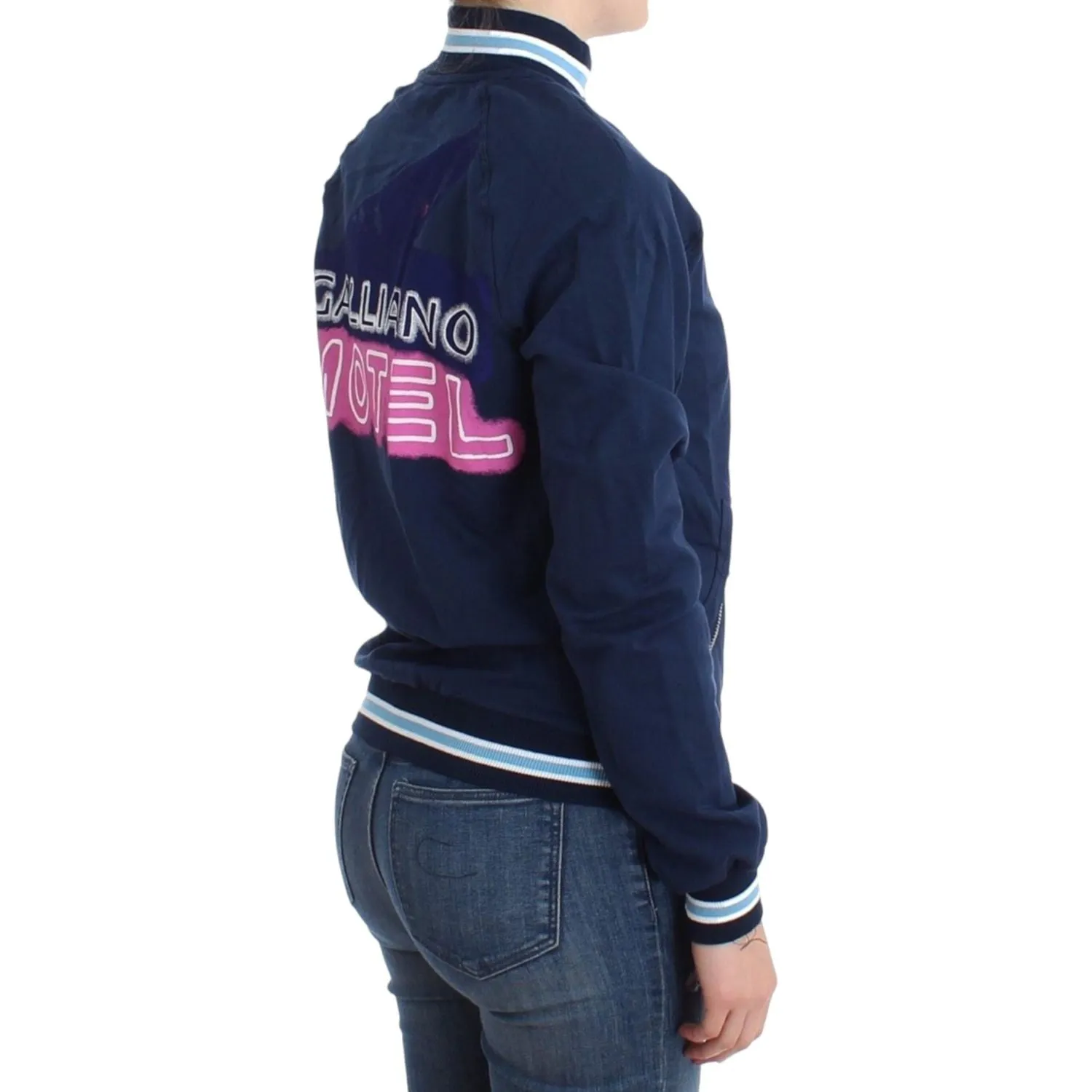 John Galliano Chic Blue Zip Cardigan with Logo Detail