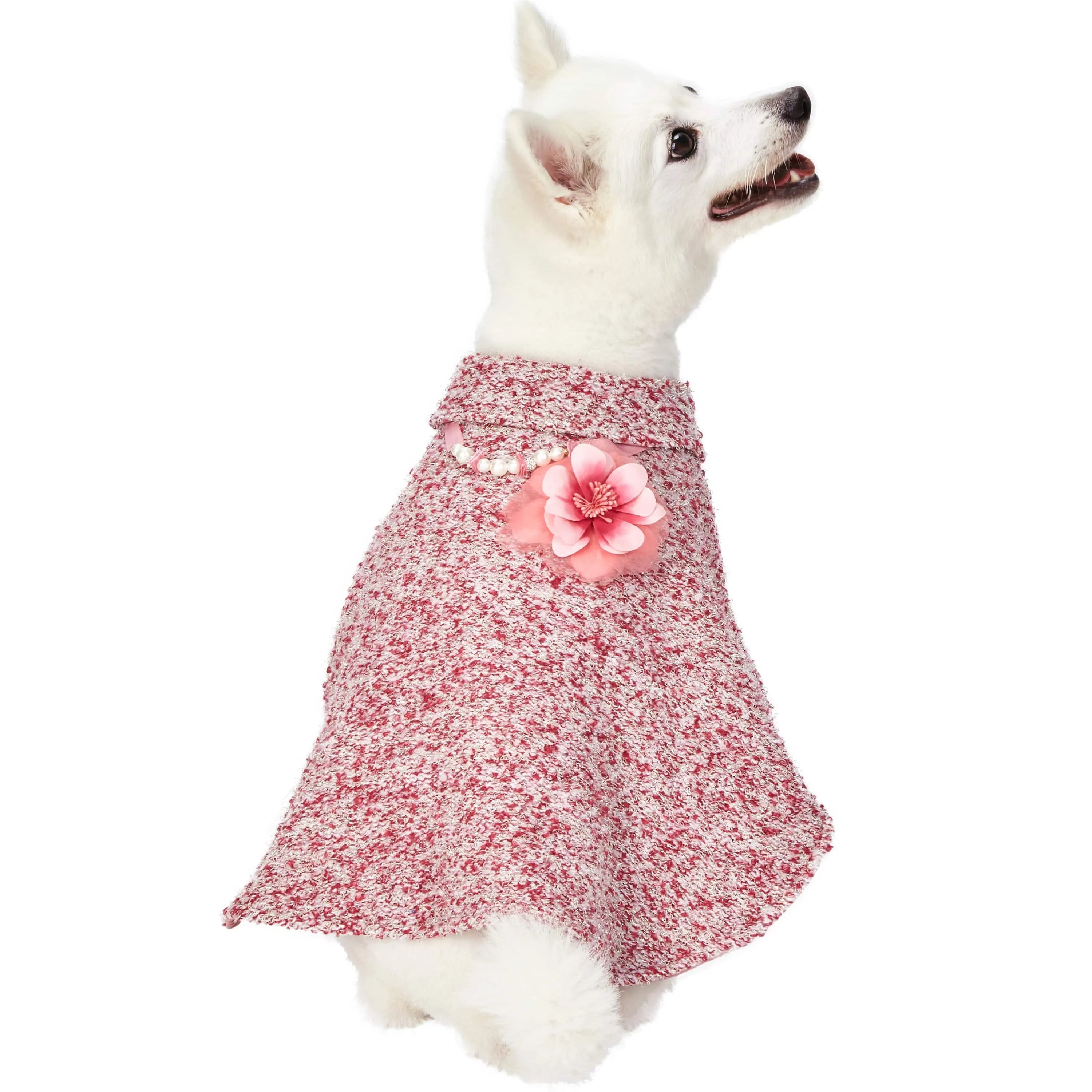 Marled Dog Poncho with Necklace & Flower