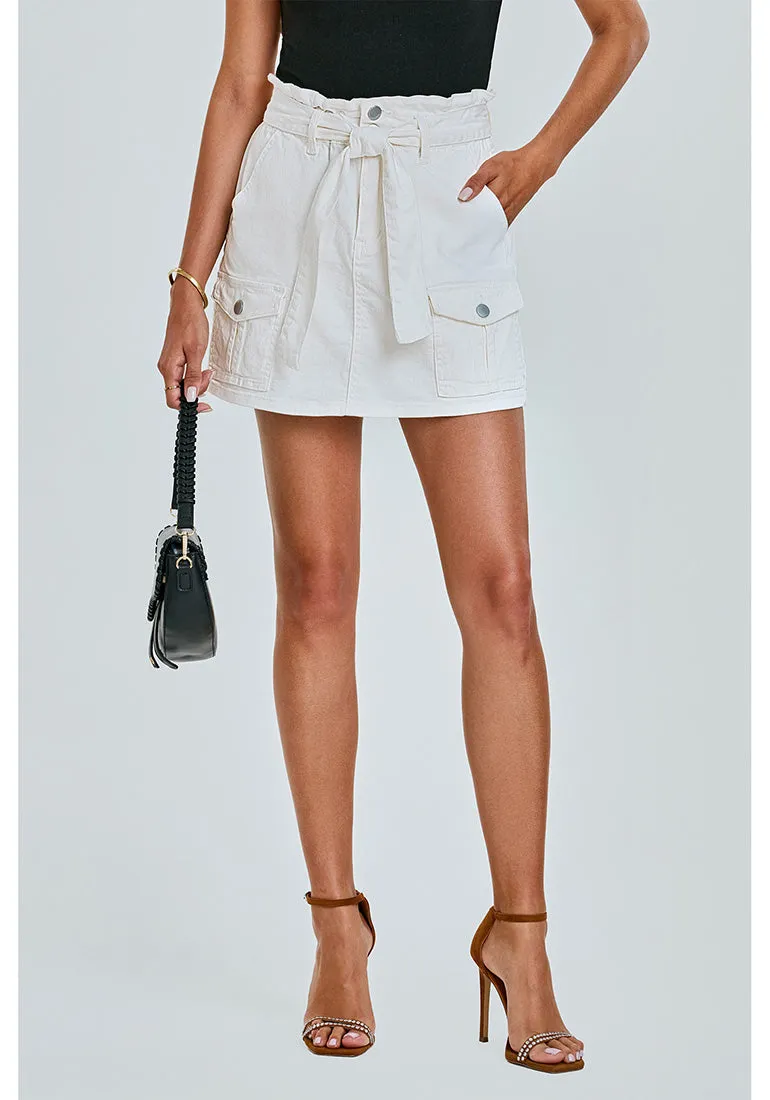 Off White Women's High Waisted Denim Jean Skorts With Pocket Elastic PaperBag Waist Skorts