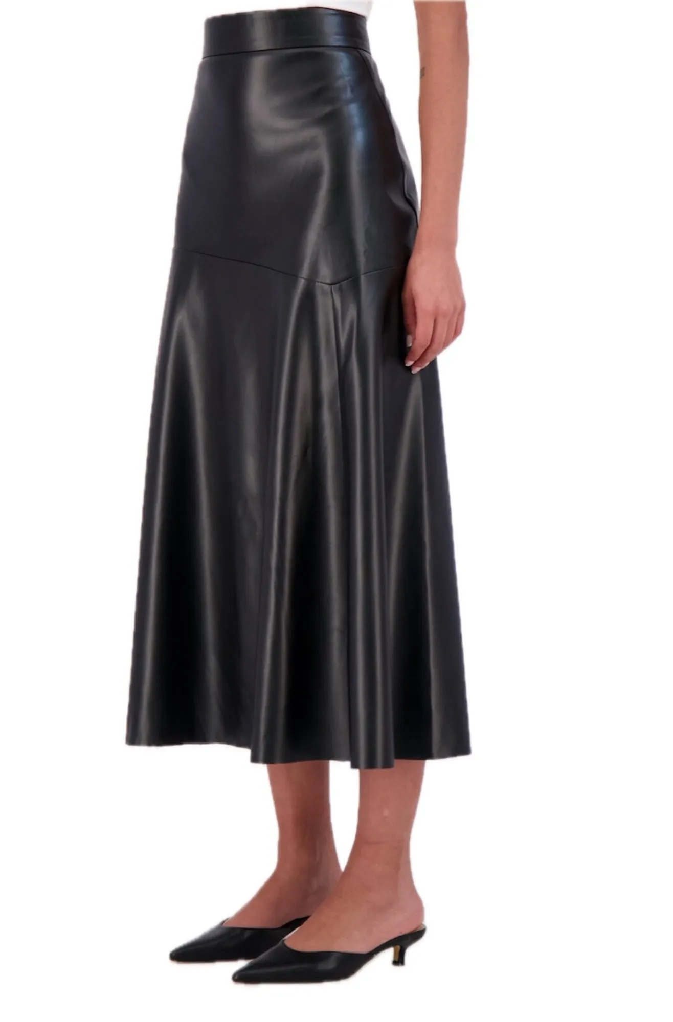 Ookie & Lala Super soft vegan leather high waisted geometric seam skirt