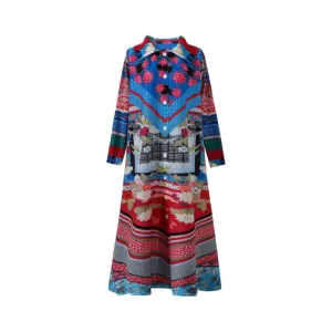 Pre Order:  Casual Retro Print Long Sleeve Collar Midi Cardigan