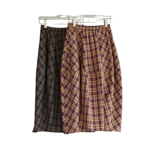 Pre Order:  High Elastic Waist Plaid Vintage Flower Bud Skirt