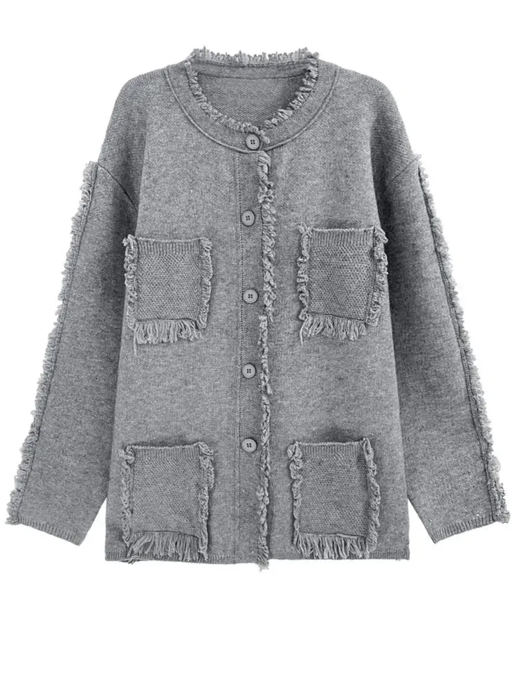 Pre Order:  Solid Tassels Big Size Knitted Cardigan