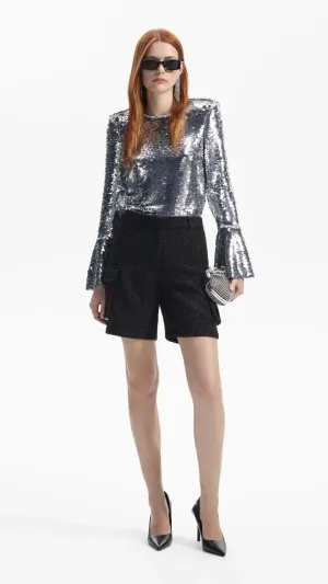 Sequin Flared Sleeve Top