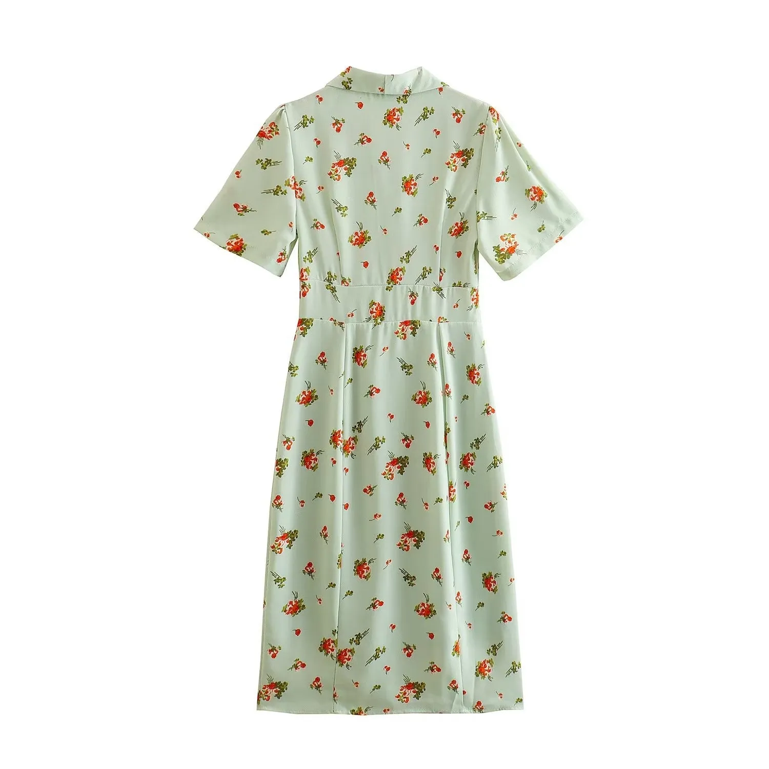 Spring Summer Pastoral Rayon Printed Midi Legal System Half Sleeve Collared Dress for Women