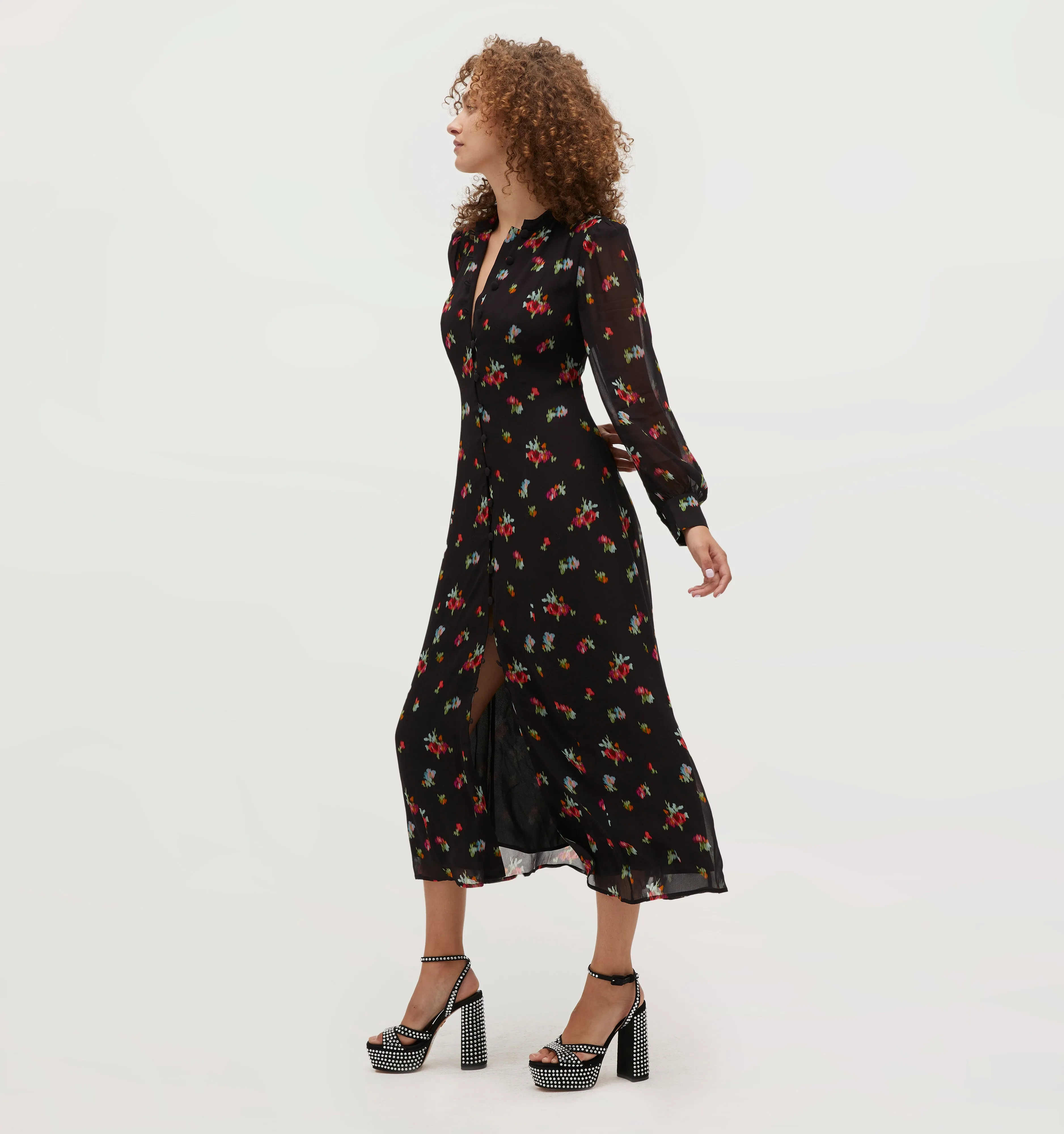 The Cindra Dress - Black Ikat Floral Georgette