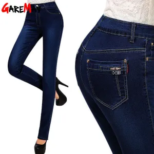 Women Jeans Large Size  High Waist Autumn 2016 Blue Elastic Long Skinny Slim Jeans Trousers For Women 27-38 Size Y323