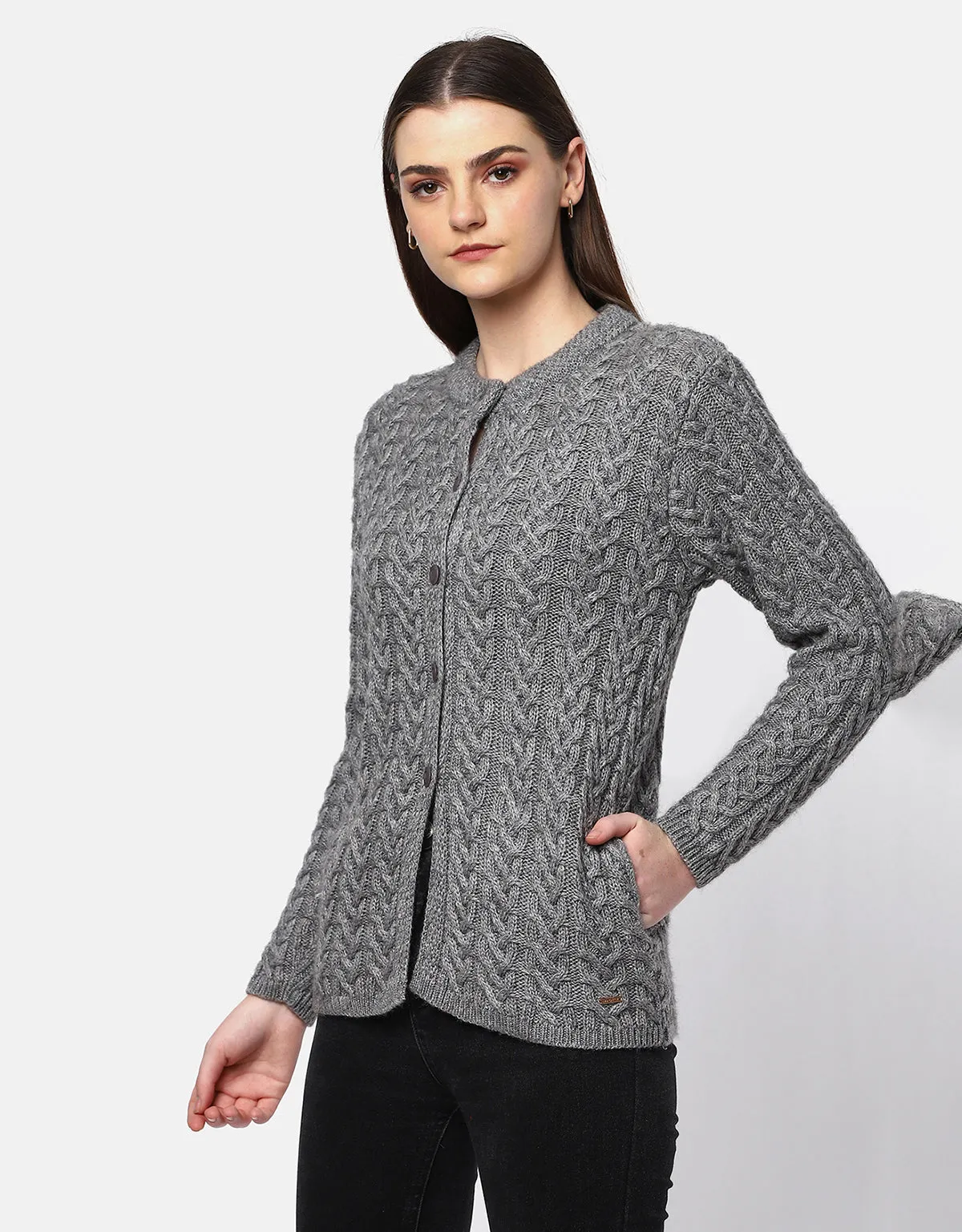 Women Woolen Cable Knit Cardigan