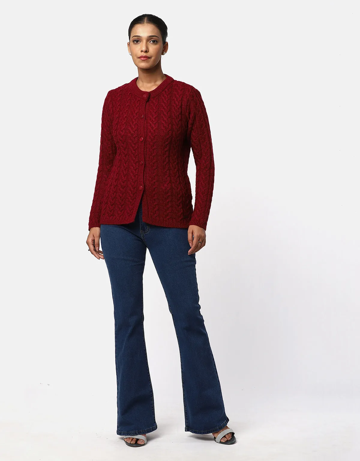 Women Woolen Cable Knit Cardigan