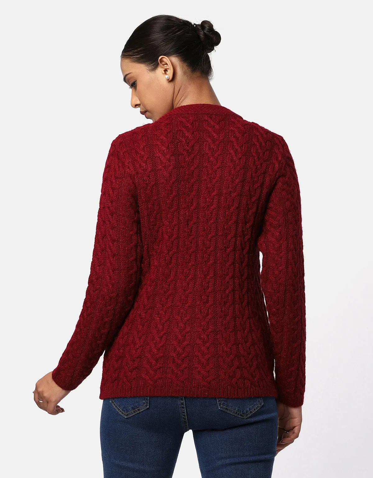 Women Woolen Cable Knit Cardigan